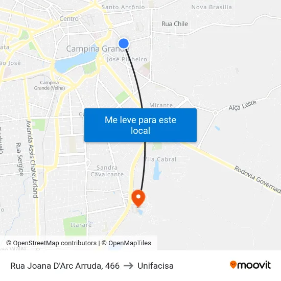 Rua Joana D'Arc Arruda, 466 to Unifacisa map