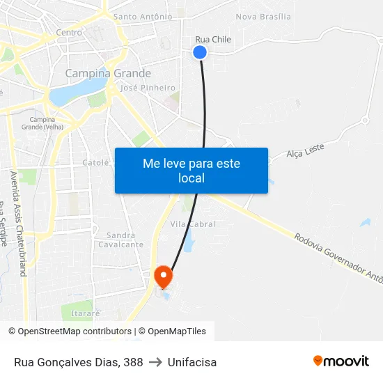 Rua Gonçalves Dias, 388 to Unifacisa map