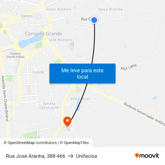 Rua José Aranha, 388-466 to Unifacisa map