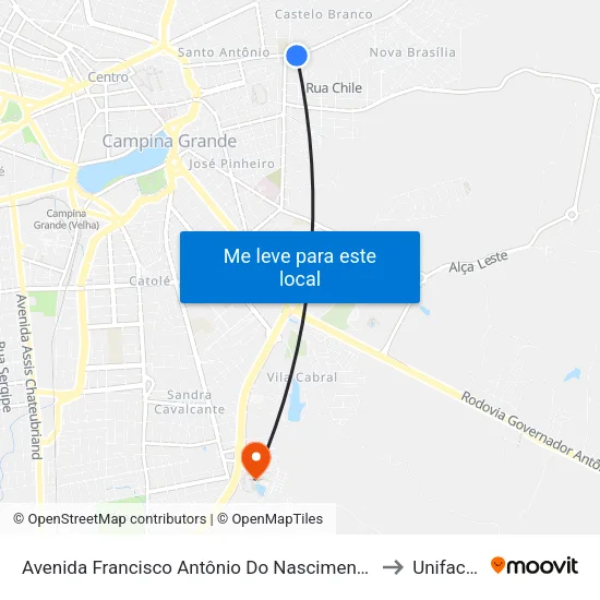 Avenida Francisco Antônio Do Nascimento, 954 to Unifacisa map