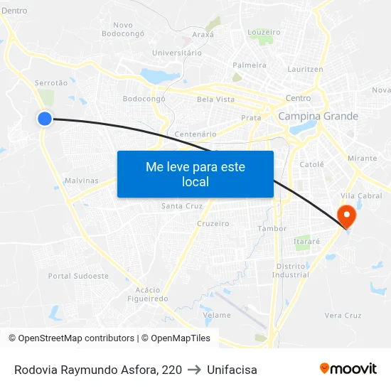 Rodovia Raymundo Asfora, 220 to Unifacisa map
