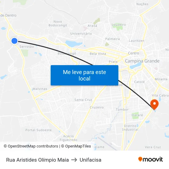 Rua Aristides Olímpio Maia to Unifacisa map
