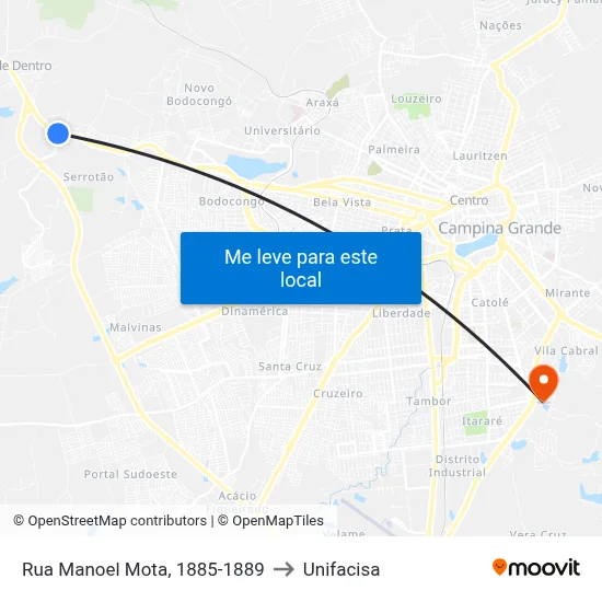 Rua Manoel Mota, 1885-1889 to Unifacisa map