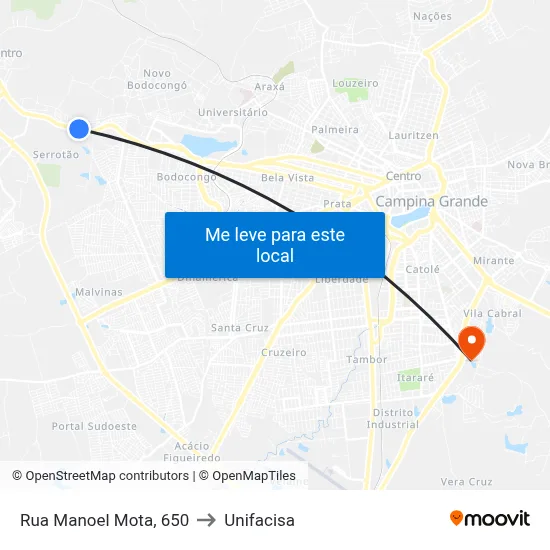 Rua Manoel Mota, 650 to Unifacisa map