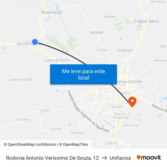 Rodovia Antonio Veríssimo De Souza, 12 to Unifacisa map