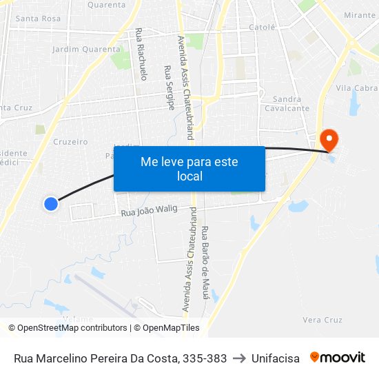 Rua Marcelino Pereira Da Costa, 335-383 to Unifacisa map