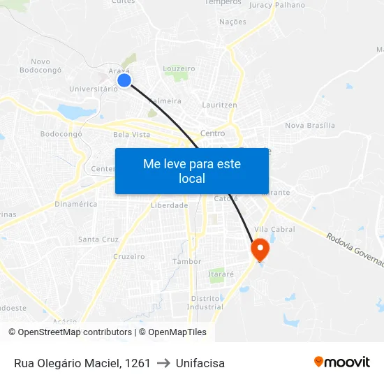 Rua Olegário Maciel, 1261 to Unifacisa map