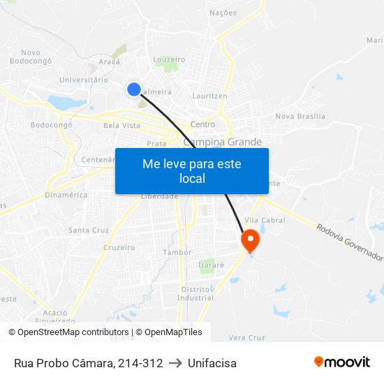 Rua Probo Câmara, 214-312 to Unifacisa map