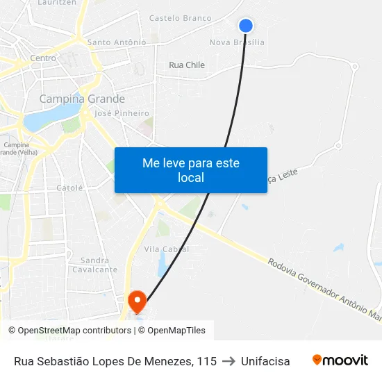 Rua Sebastião Lopes De Menezes, 115 to Unifacisa map
