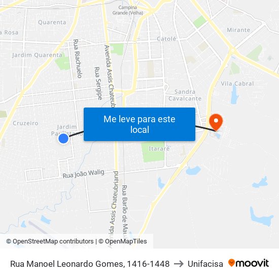 Rua Manoel Leonardo Gomes, 1416-1448 to Unifacisa map