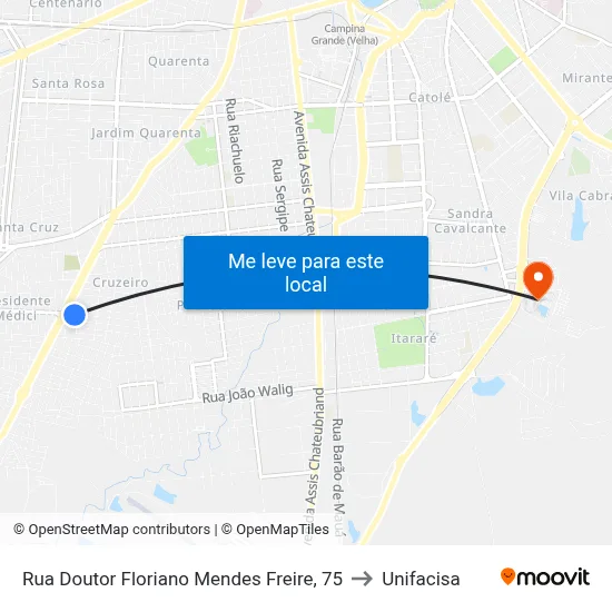 Rua Doutor Floriano Mendes Freire, 75 to Unifacisa map