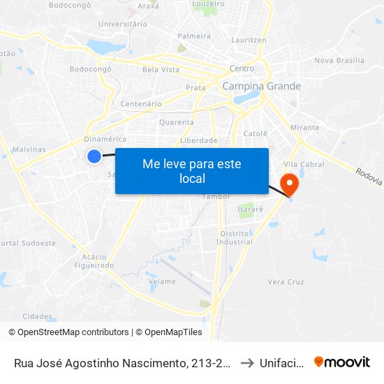 Rua José Agostinho Nascimento, 213-271 to Unifacisa map