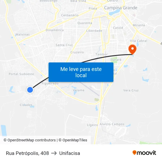 Rua Petrópolis, 408 to Unifacisa map