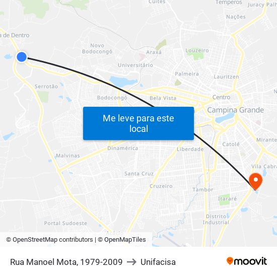 Rua Manoel Mota, 1979-2009 to Unifacisa map