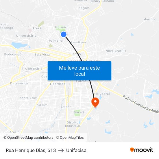 Rua Henrique Dias, 613 to Unifacisa map