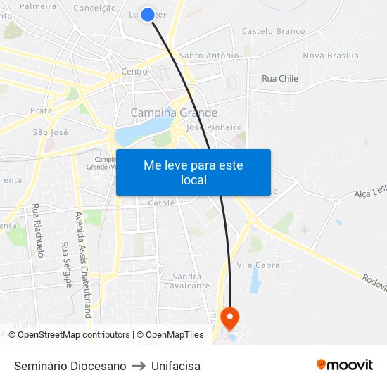 Seminário Diocesano to Unifacisa map