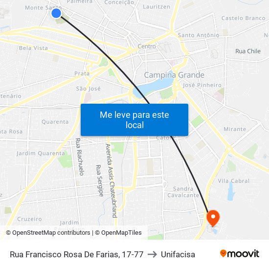 Rua Francisco Rosa De Farias, 17-77 to Unifacisa map
