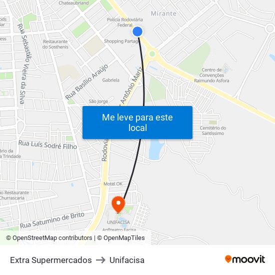 Extra Supermercados to Unifacisa map