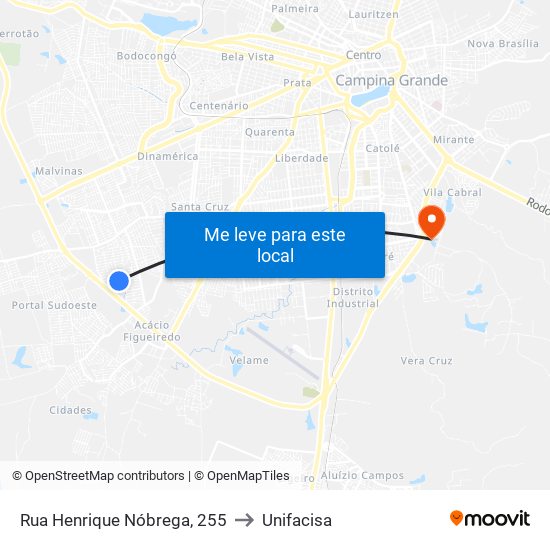 Rua Henrique Nóbrega, 255 to Unifacisa map