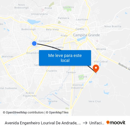 Avenida Engenheiro Lourival De Andrade, 1713 to Unifacisa map