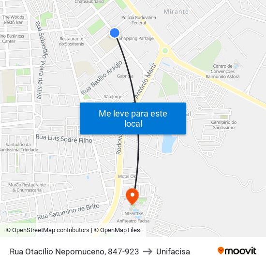 Rua Otacílio Nepomuceno, 847-923 to Unifacisa map