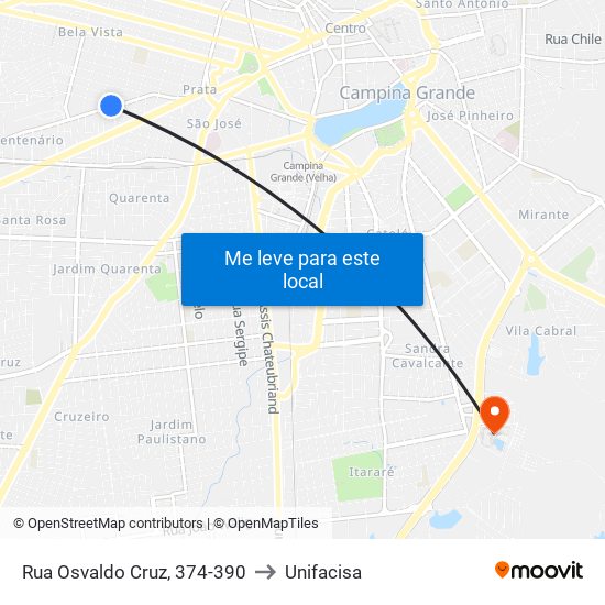 Rua Osvaldo Cruz, 374-390 to Unifacisa map