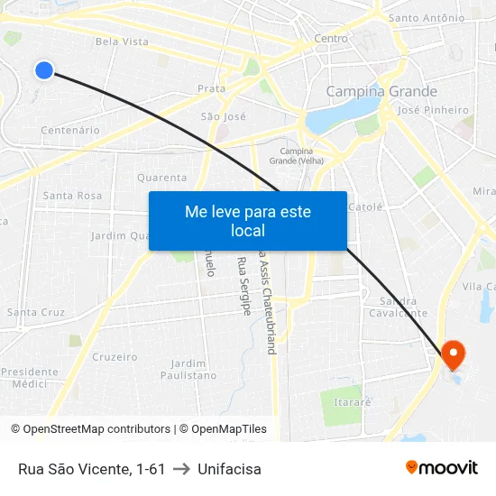 Rua São Vicente, 1-61 to Unifacisa map