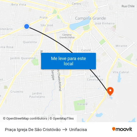 Praça Igreja De São Cristóvão to Unifacisa map