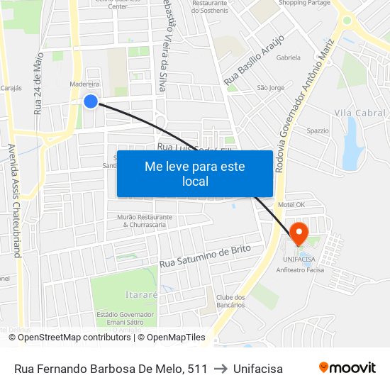 Rua Fernando Barbosa De Melo, 511 to Unifacisa map