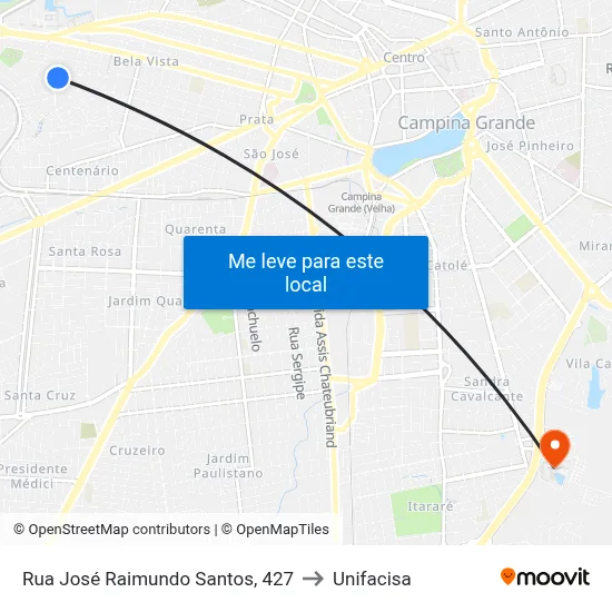 Rua José Raimundo Santos, 427 to Unifacisa map
