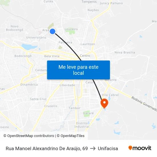 Rua Manoel Alexandrino De Araújo, 69 to Unifacisa map