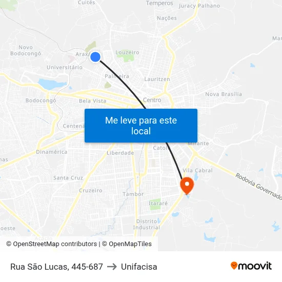 Rua São Lucas, 445-687 to Unifacisa map