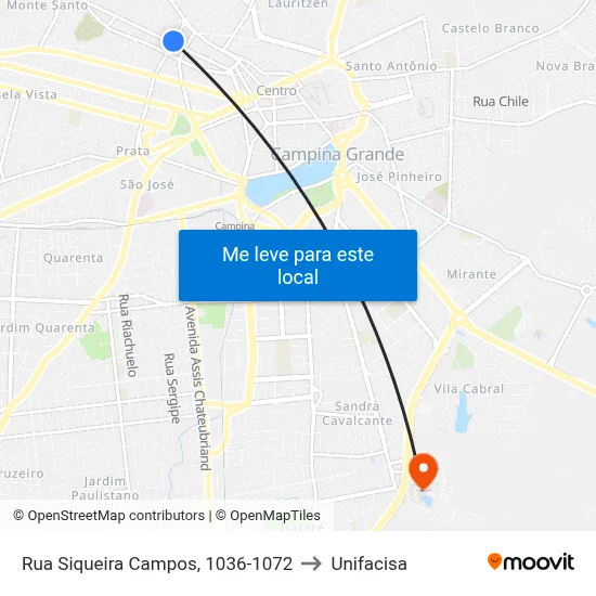 Rua Siqueira Campos, 1036-1072 to Unifacisa map