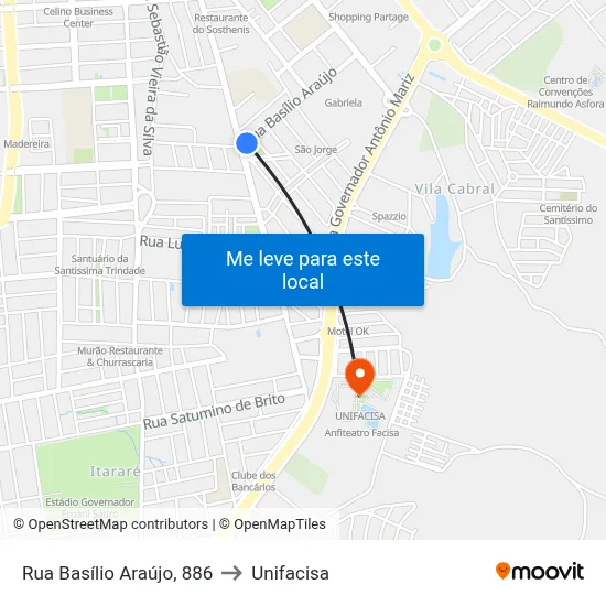 Rua Basílio Araújo, 886 to Unifacisa map