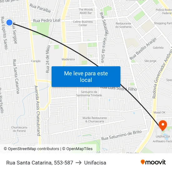 Rua Santa Catarina, 553-587 to Unifacisa map
