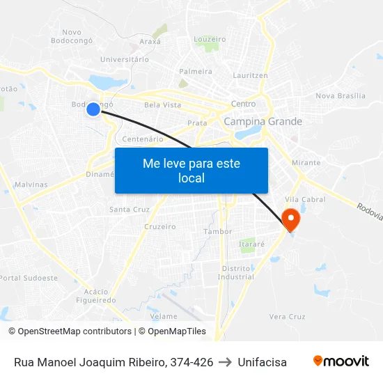 Rua Manoel Joaquim Ribeiro, 374-426 to Unifacisa map