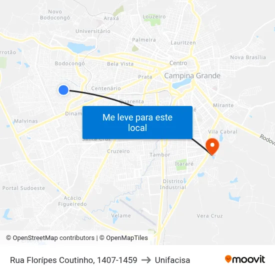 Rua Florípes Coutinho, 1407-1459 to Unifacisa map