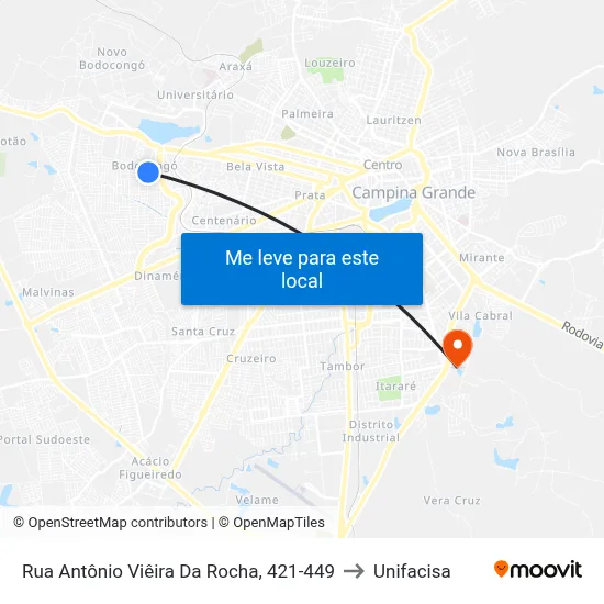 Rua Antônio Viêira Da Rocha, 421-449 to Unifacisa map