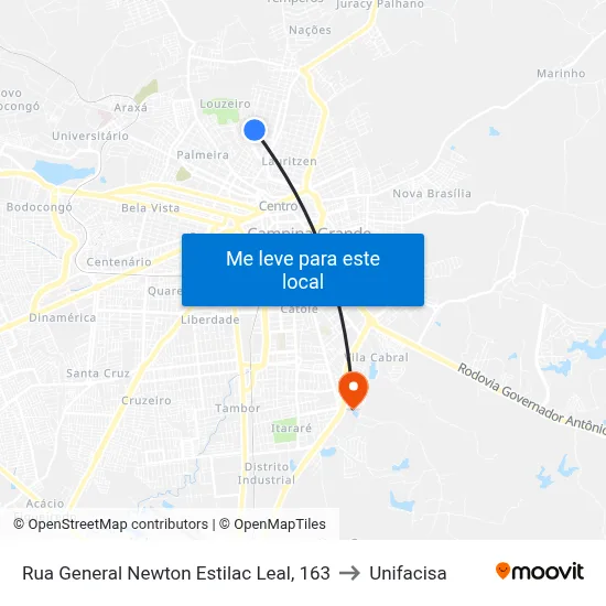 Rua General Newton Estilac Leal, 163 to Unifacisa map
