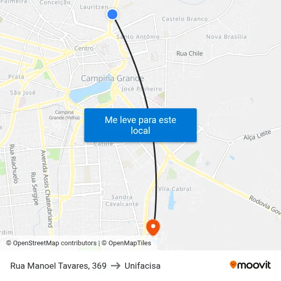 Rua Manoel Tavares, 369 to Unifacisa map