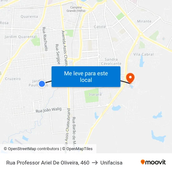 Rua Professor Ariel De Oliveira, 460 to Unifacisa map