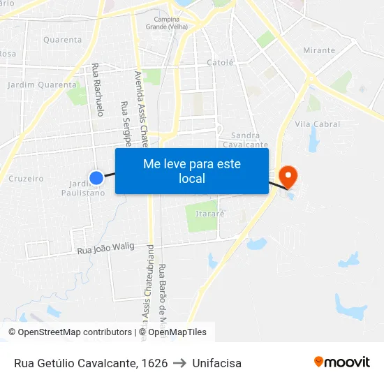 Rua Getúlio Cavalcante, 1626 to Unifacisa map