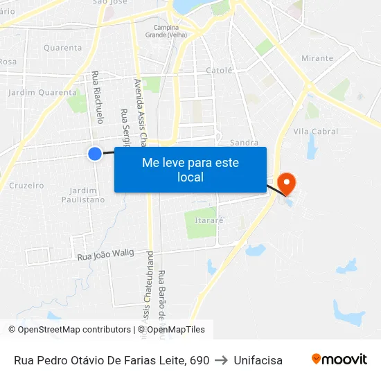Rua Pedro Otávio De Farias Leite, 690 to Unifacisa map