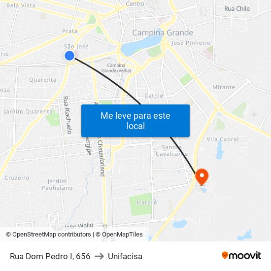 Rua Dom Pedro I, 656 to Unifacisa map