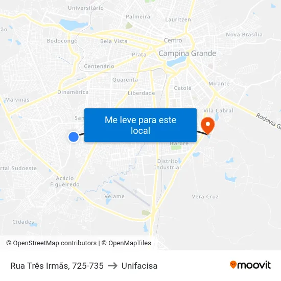 Rua Três Irmãs, 725-735 to Unifacisa map