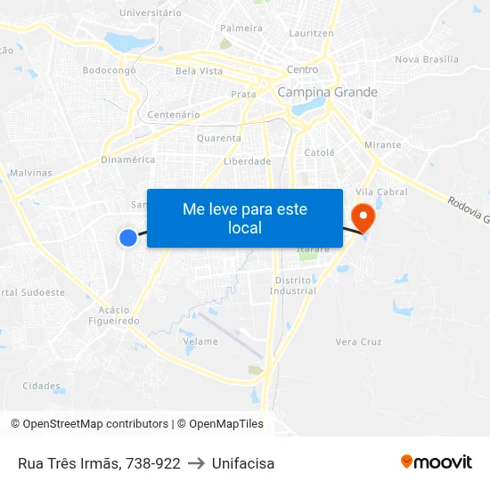 Rua Três Irmãs, 738-922 to Unifacisa map