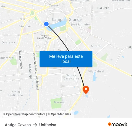 Antiga Cavesa to Unifacisa map