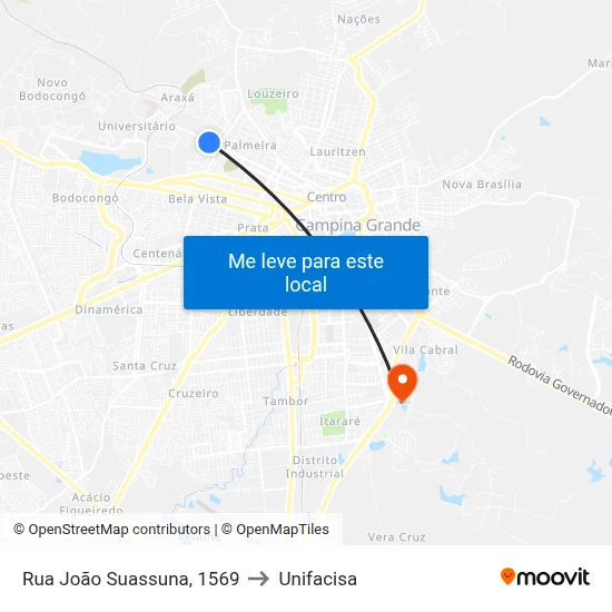 Rua João Suassuna, 1569 to Unifacisa map