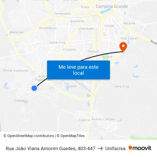 Rua João Viana Amorim Guedes, 403-447 to Unifacisa map