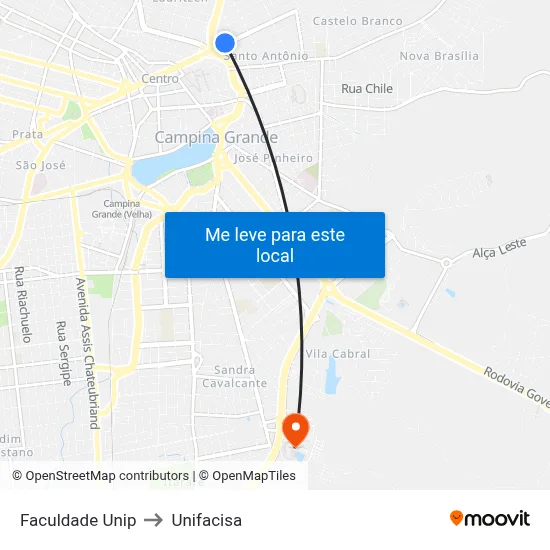 Faculdade Unip to Unifacisa map